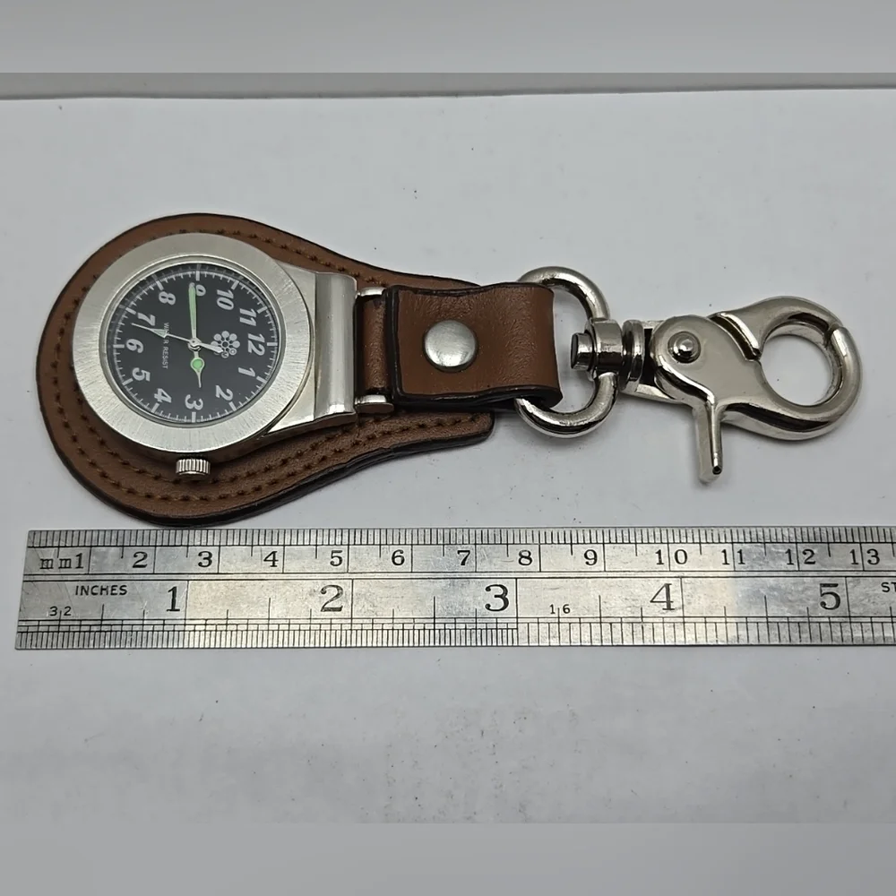 CMC Talega Golf Club Clip On Watch Bag Tag Silver Tone Brown Leather New Battery